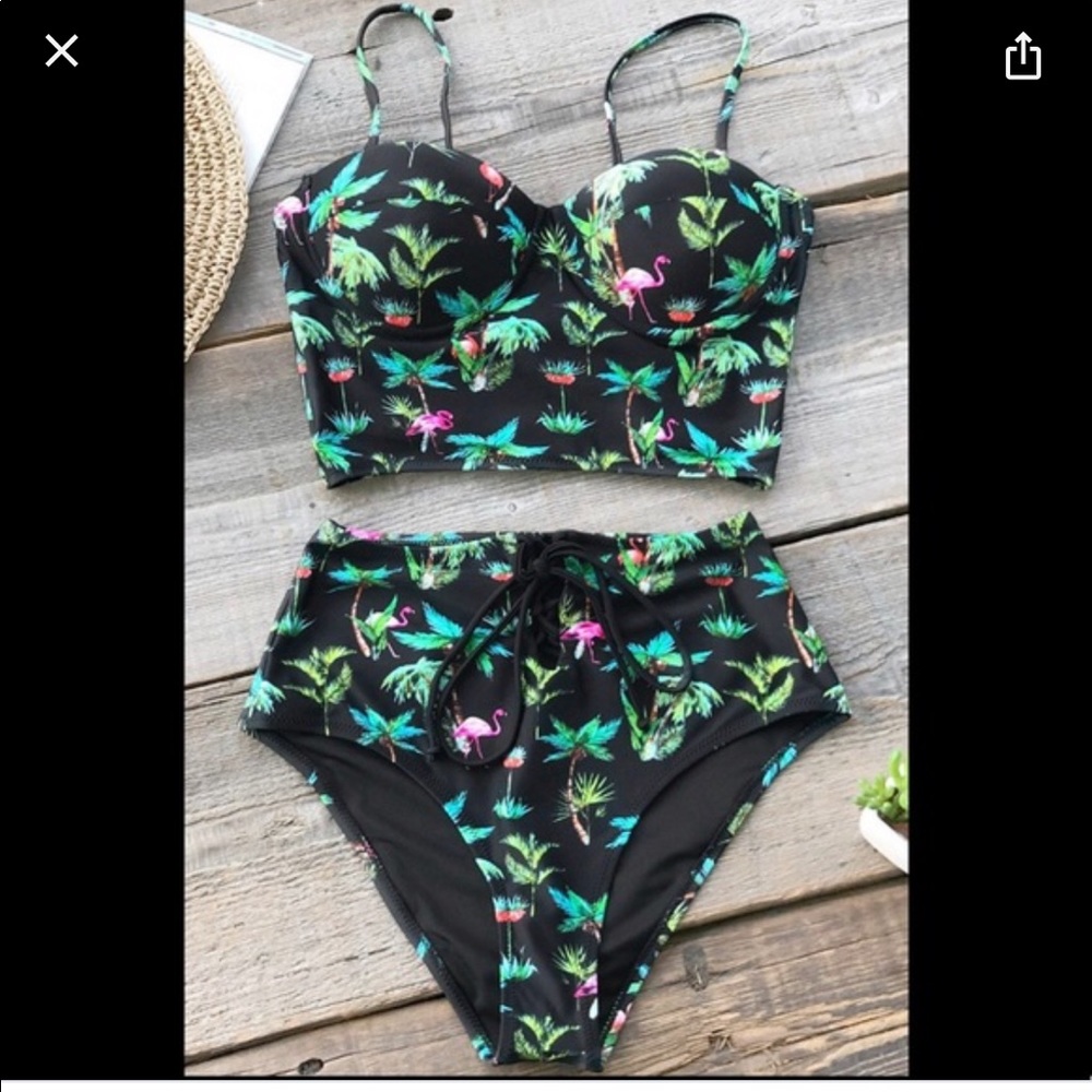 Cupshe Coconut Palm & Flamingo print bikini
